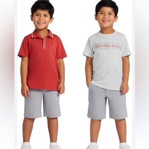 Calvin Klein Kids' 3-Piece Cotton Set Shorts Tee Polo Shirt Orange Grey